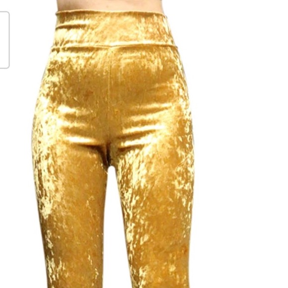 Gold velvet bell bottom flared pants festival rave 70’s cocktail party sexy doll - Picture 2 of 2